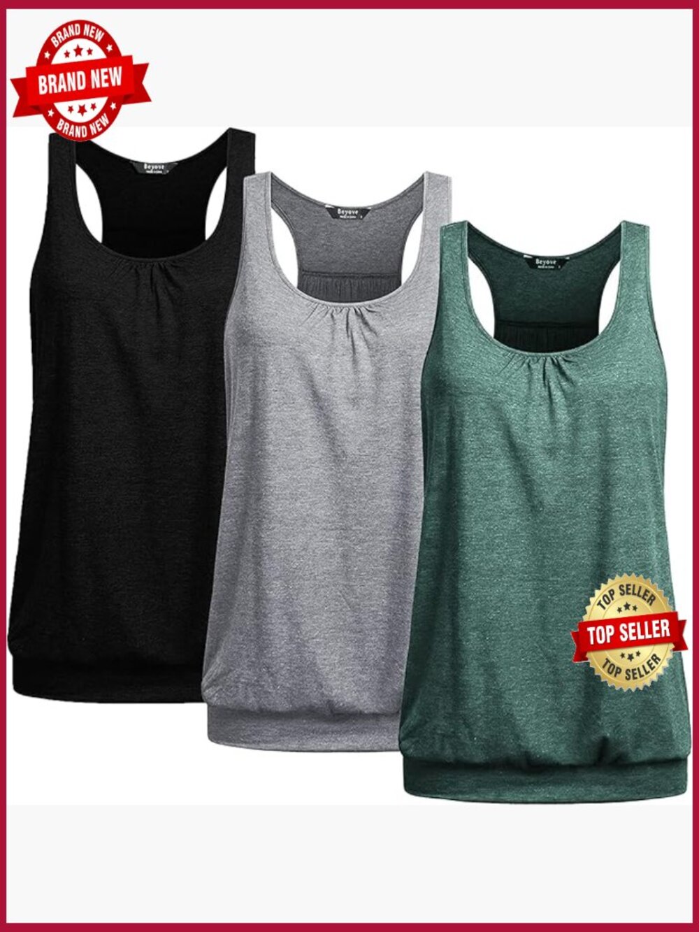 3 Pack Banded Bottom Workout Tank Tops for Women Racerback